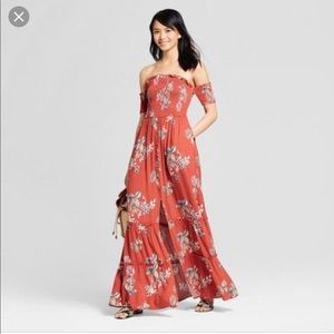 Orange Floral Print Maxi Dress